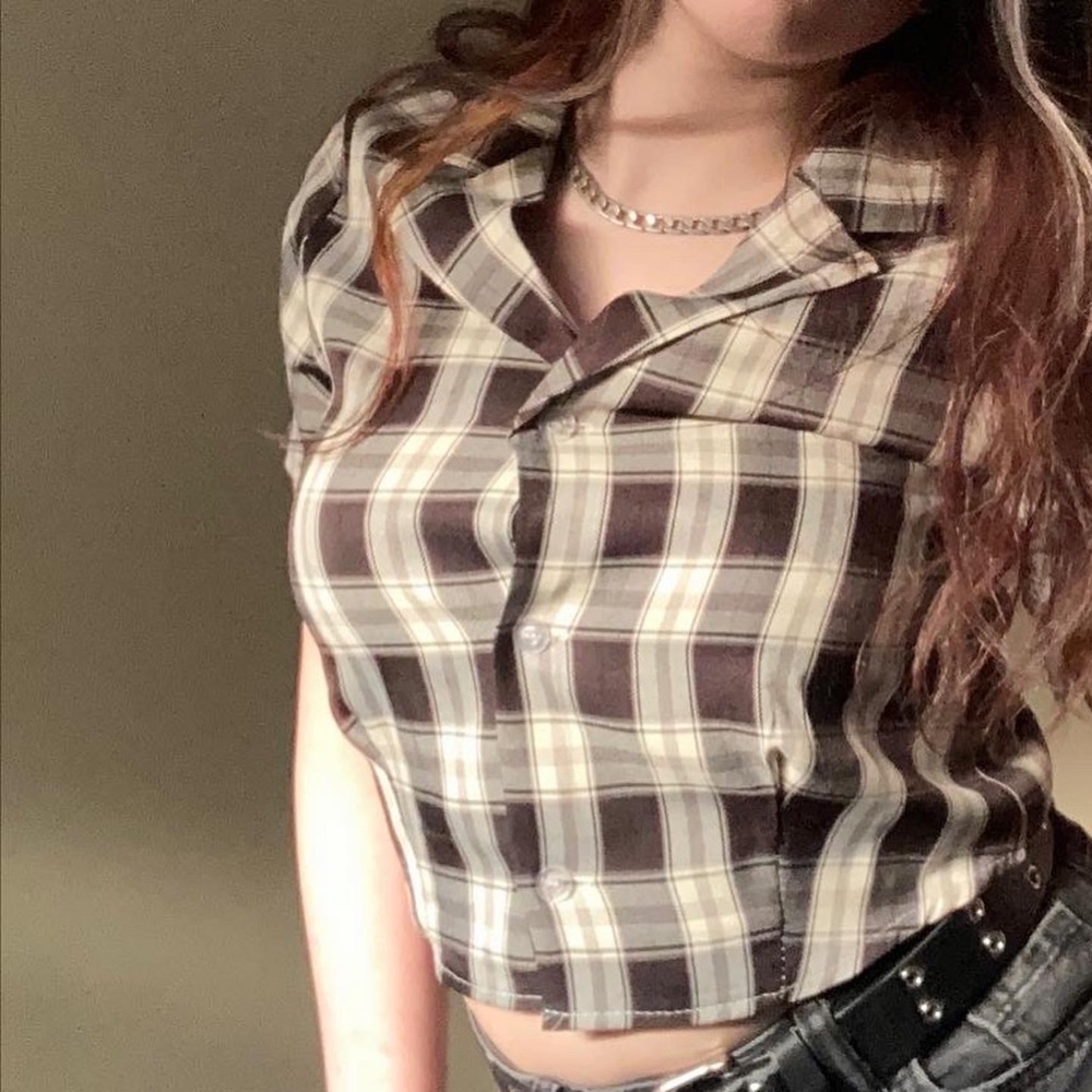 plaid crop blouse